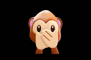 3D卡通EMOJI表情包 猴子捂嘴1 带通道 抠像视频素材手机特效图片