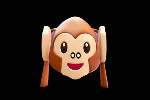 3D卡通EMOJI表情包 猴子捂耳朵1 带通道 抠像视频素手机特效图片