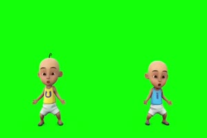 两个跳舞的卡通小孩 绿幕视频 绿幕素材 @特效牛手机特效图片