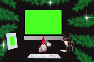 圣诞节梅花鹿和圣诞老人电脑相框绿屏 AE 特效手机特效图片