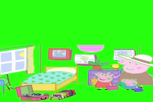 小猪佩奇以前猪妈妈的床抠像素材 绿屏素材 特效手机特效图片