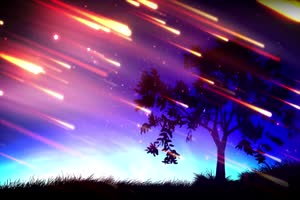 流星雨蓝紫色草地上的梦幻星空 背景视频手机特效图片