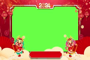 2024龙年 新年祝福拜年喜庆边框 绿幕视频素材1手机特效图片