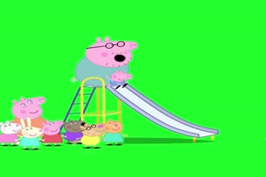 猪爸爸卡滑梯上 小猪佩奇 大热门 绿屏素材 抠像