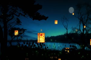 月夜孔明灯 背景素材 中秋节素材手机特效图片