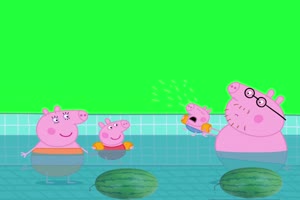 小猪佩奇乔治学游泳抠像素材 绿屏素材 特效素材手机特效图片