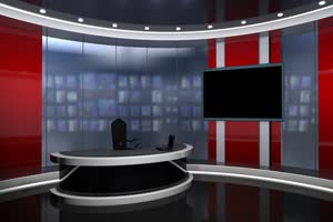 红色的新闻工作室集 演播绿布和绿幕视频抠像素材