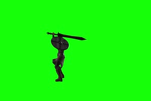 骑士拿剑和盾战斗背面 绿幕抠像 绿布视频 特效手机特效图片