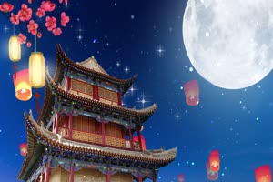 4K 古建筑中秋赏月孔明灯 中秋节 国庆节 背景视