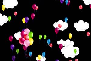 带云飘起的彩色气球 春节喜庆 抠像视频 黑幕背手机特效图片