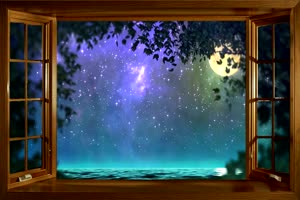 窗外美月亮星空夜晚 背景素材 中秋节素材手机特效图片