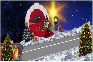 圣诞节装礼物的圣诞车从门前过绿屏 AE 特效 巧影手机特效图片