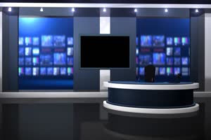 科技感电视台新闻直播间 演播室 虚拟直播间 虚手机特效图片
