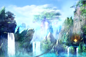 仙境 古风 山水 瀑布 寺庙绿布和绿幕视频抠像素材
