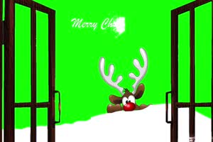 圣诞节门外的雪景和鹿子绿屏 AE 特效 巧影素材手机特效图片