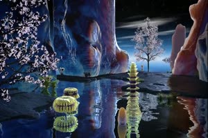3D视觉效果月亮湖有音乐 背景素材 中秋节素材手机特效图片