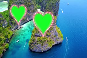 4K 爱心小岛海洋 绿幕相框 爱情视频素材手机特效图片