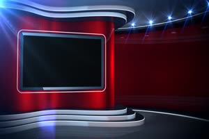 红色背景的新闻集 演播室绿布和绿幕视频抠像素材